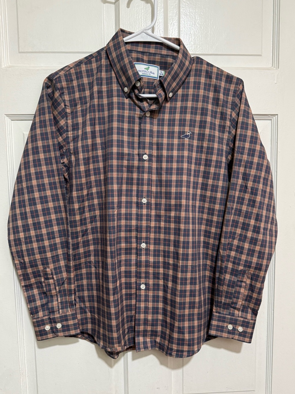 Boys 14/16 Properly Tied Classic Fir Brown Plaid Long Sleeve Button Down Shirt